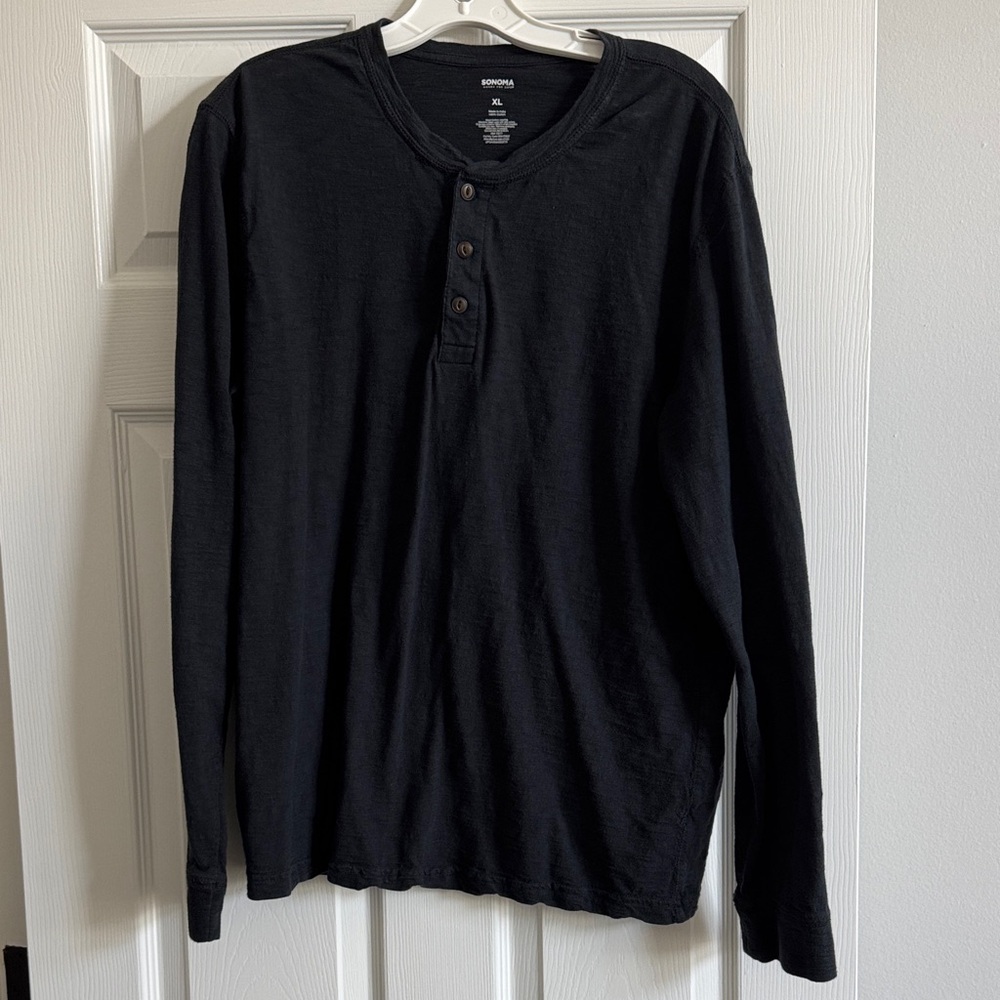 Sonoma Men's Black Long Sleeve Henley Shirt